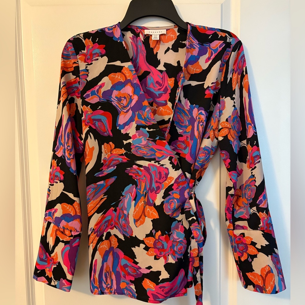 Topshop colorful print tie wrap blouse size 6